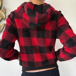 Natural Reflections Buffalo check Red and Black  Sherpa Hoidie